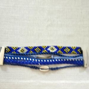 Mixed Media Multi Strand Blue and Yellow Beaded Bracelet